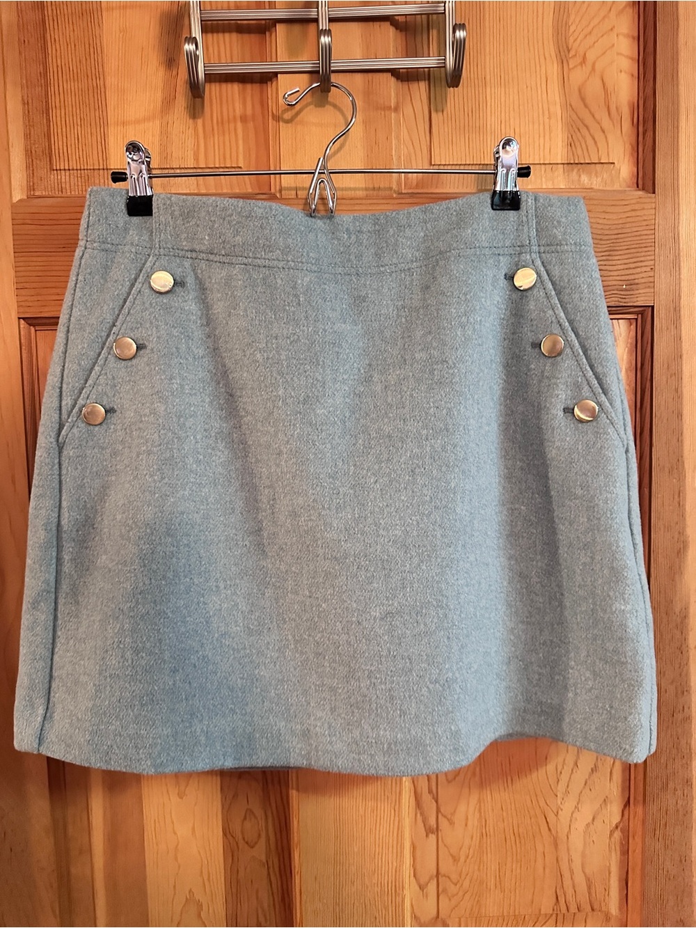 LOFT Light Blue-Green Wool-Blend Mini Skirt Gold Buttons Size 12